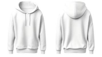 Set of White Front and Back View Hoodie Mockup Isolated on the Transparent png