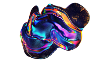 Iridescent Holographic Liquid Blob Shape Isolated on Transparent Background - Melted Wavy Substance png