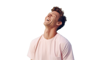 Man laughing isolated on transparent background, happy expression, cheerful, energetic, smiling, positive energy png