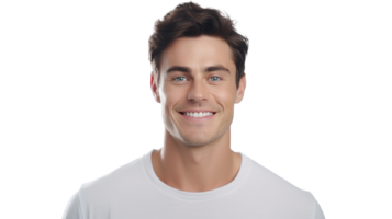 Portrait of Man with Smooth Glowing Skin Smiling on Transparent Background png