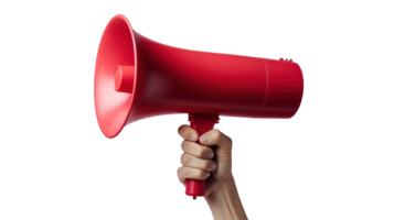 Hand Holding Megaphone for Ads Advertisement Isolated on Transparent Background, Marketing Concept png