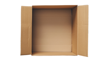 Open Cardboard Box on Transparent Background. Package, Empty, Mail, Shipping, Paper, Packing, Gift, Post, Delivery, Isolated, Cargo, Pack, Storage, Send, Brown png