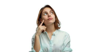 Thoughtful Woman Looking Up Isolated on Transparent Background. Thinking, Idea, Imagination png