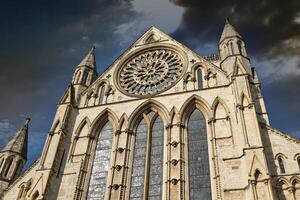 Exterior Facade of York Minster Cathedral with Rose Window photo