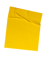 Blank crumpled yellow sticker paper note cutout with transparent background, providing copy space for text or design office elements png