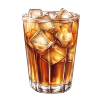 glass of cola with ice cubes on transparent background png