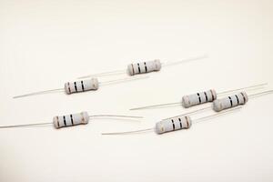 Ceramic resistors on a white background.Electronic components for electronic devices. photo
