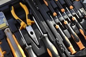 A toolkit in a metal case. Repair equipment for metalwork. photo