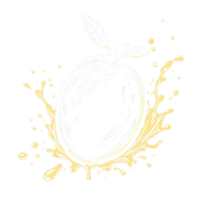 A dynamic doodle outline of a mango with juice splashes around it png