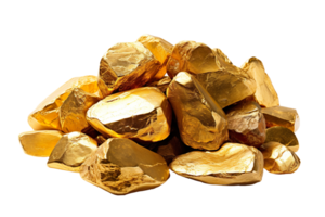 a pile of gold rocks or nuggets isolated on transparent background png