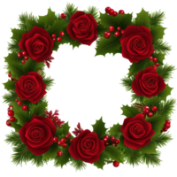 A decorative wreath comprised of red roses and greenery png