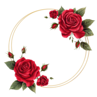 A decorative floral wreath featuring red roses and gold frame png