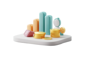 Three dimensional figures showing financial investment data and profits png