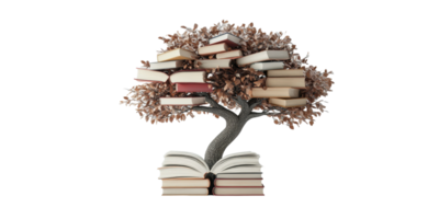 A tree with books growing on its branches and trunk png