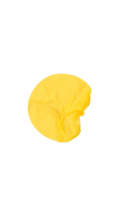 Crumpled empty yellow circle adhesive paper label isolated on transparent background png
