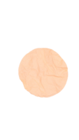 Crumpled empty peach colored circle adhesive paper label isolated on transparent background png