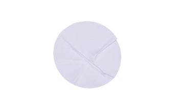 Crumpled empty white circle adhesive paper label isolated on transparent background png