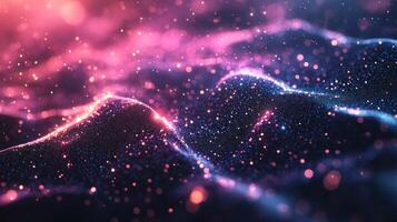 Abstract digital landscape with glowing particles photo