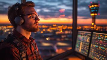 Air Traffic Controller at Sunset photo