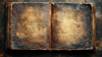Aged, Open Book on Dark Surface photo
