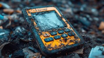 Abandoned payment device in plastic debris photo