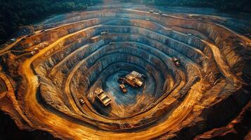 Aerial View of Open-Pit Mine at Sunrise photo