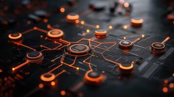 Advanced Circuit Network with Orange Glow photo