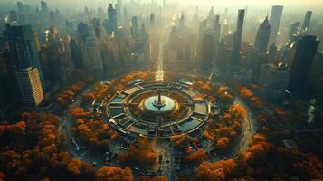 Aerial view of Central Park's Grand Army Plaza in autumn photo