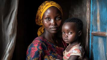 African Mother and Child Inside Home photo