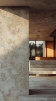 Textured wall in modern home interior showcasing natural light and minimalist design elements. beautifully textured wall complements a spacious modern home interior textures photo