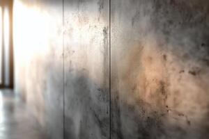 Warm light reflects on textured home walls, creating a cozy atmosphere in a modern space. The soft glow of natural light highlights the textured surfaces of home walls, contemporary interior photo