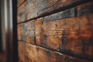 Close-up view of rustic wooden textures showcasing natural grain and craftsmanship in a cozy home environment. Detailed view of warm wooden textures revealing varying shades and patterns photo