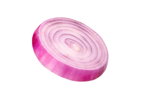 Fresh red or purple onion bulb in slice in circle shape isolated with clipping path in file format png