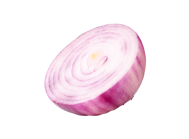 A half of fresh red or purple onion bulb or slice in circle shape isolated with clipping path in file format png