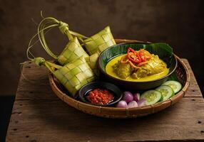 A bowl of food with vegetables and a bowl of rice photo