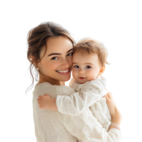 Mother hugging newborn baby isolated on transparent background png