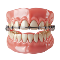 Model of teeth with orthodontic braces isolated on transparent background png