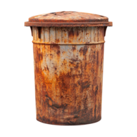Old rusty metal trash bin isolated on transparent background png