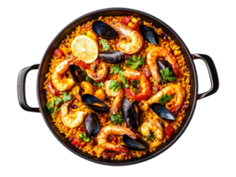 Paella frying pan top view isolated on transparent background png