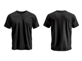 plain black t-shirt design, front and back view isolated on transparent background png