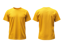 plain yellow t-shirt mockup template, front and back view isolated on transparent background png