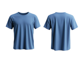 plain blue t-shirt mockup template, front and back view isolated on transparent background png