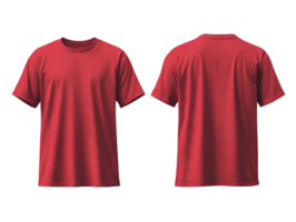 plain red t-shirt mockup template, front and back view isolated on transparent background png