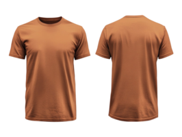 plain brown t-shirt mockup template, front and back view isolated on transparent background png