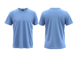 plain light blue t-shirt mockup template, front and back view isolated on transparent background png