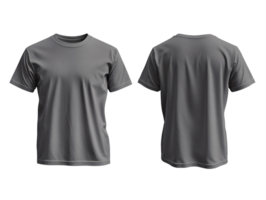 plain gray t-shirt mockup template, front and back view isolated on transparent background png