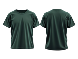 plain dark green t-shirt mockup template, front and back view isolated on transparent background png