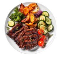 Plate of Grilled Ribs and Vegetables isolated on transparent background png