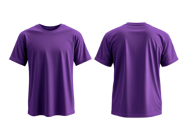 plain purple t-shirt mockup template, front and back view isolated on transparent background png