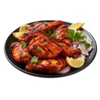 Plate of tasty chicken tandoori isolated on transparent background png